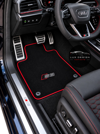 Luxury Carpet Car Floor Mats Compatible With Audi | Fits A3 / S3 / RS3 Models | Custom-Fit, Embroidered Logo & Made to Order | Red Edging