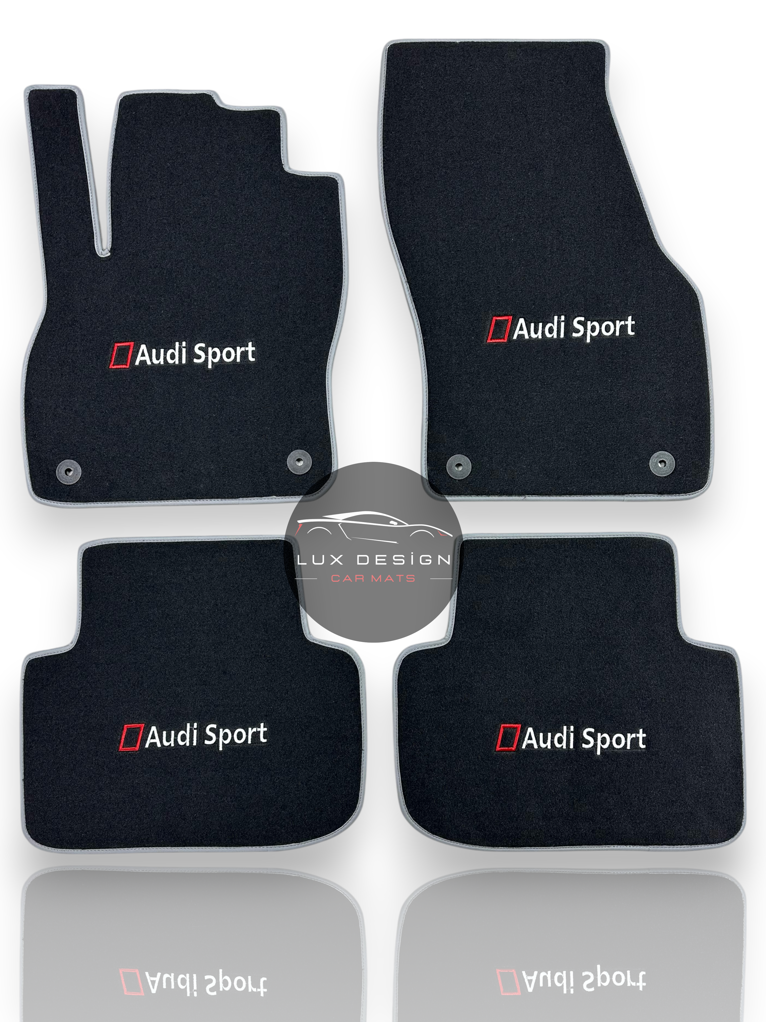 Luxuriöse Autofußmatten aus Teppich für Audi | Passend für A1, A3, A4, A5, A6, A7, A8, Q2, Q3, Q4, Q5, Q6, Q7, Q8, e-tron GT, TT, R8, S, RS und mehr | Schwarze Einfassung