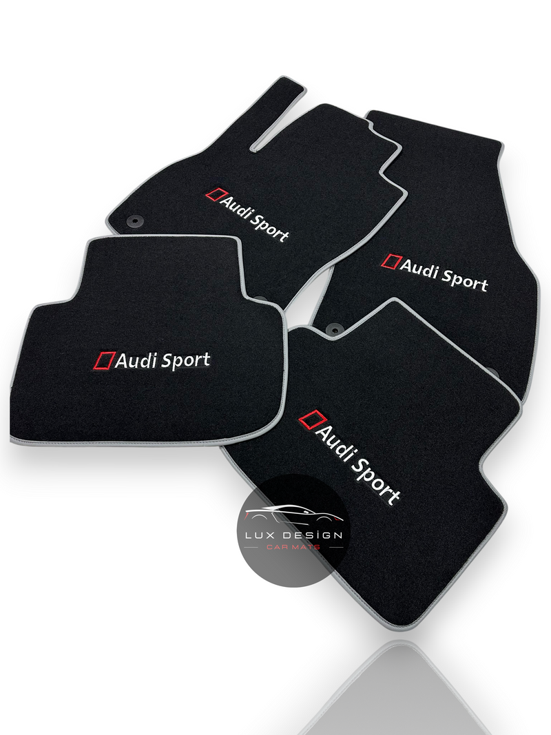 Luxuriöse Autofußmatten aus Teppich für Audi | Passend für A1, A3, A4, A5, A6, A7, A8, Q2, Q3, Q4, Q5, Q6, Q7, Q8, e-tron GT, TT, R8, S, RS und mehr | Schwarze Einfassung