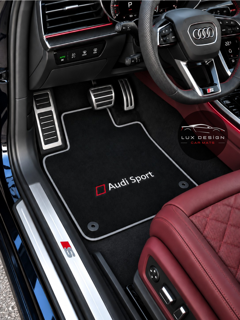 Luxuriöse Autofußmatten aus Teppich für Audi | Passend für A1, A3, A4, A5, A6, A7, A8, Q2, Q3, Q4, Q5, Q6, Q7, Q8, e-tron GT, TT, R8, S, RS und mehr | Schwarze Einfassung