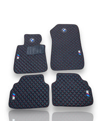 Tappetini auto di lusso in pelle compatibili con BMW | Adatti per Serie 1, 2, 3, 4, 5, 6, 7, 8, X1, X2, X3, X4, X5, X6, X7, XM, Z4, i4, i5, i7, iX, M2, M3, M4, M5, M8 e altri | Pelle nera e cuciture rosse