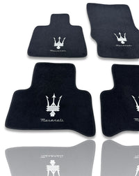Tappetini auto di lusso in moquette compatibili con Maserati | Compatibili con Ghibli, Quattroporte, GranTurismo, GranCabrio, Levante, Grecale, MC20, MCPURA, 4200 GT e altri modelli | Bordo nero