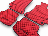 Luxury Leather Car Floor Mats Compatible With Mercedes-Benz | Fits A, B, C, E, S, G-Class, CLA, CLE, CLS, GLA, GLB, GLC, GLE, GLS, SL, EQ, AMG, Maybach & More | Red Leather & Black Stitch
