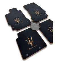 Luxury Carpet Car Floor Mats Compatible With Maserati | Fits Ghibli, Quattroporte, GranTurismo, GranCabrio, Levante, Grecale, MC20, MCPURA, 4200 GT & More | Brown Edging