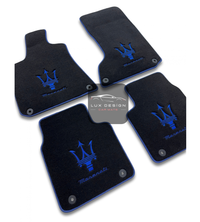 Luxury Carpet Car Floor Mats Compatible With Maserati | Fits Ghibli, Quattroporte, GranTurismo, GranCabrio, Levante, Grecale, MC20, MCPURA, 4200 GT & More | Blue Edging