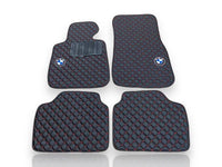 Luxe leren automatten compatibel met BMW | Geschikt voor 1-, 2-, 3-, 4-, 5-, 6-, 7- en 8-serie, X1, X2, X3, X4, X5, X6, X7, XM, Z4, i4, i5, i7, iX, M2, M3, M4, M5, M8 en meer | Zwart leer en rood stiksel