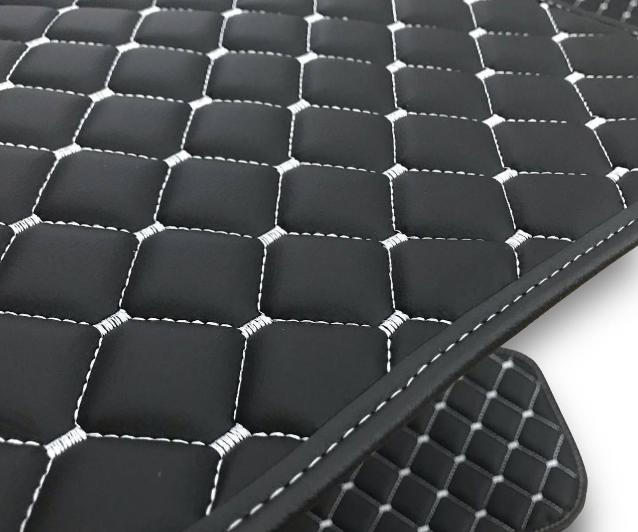 MERCEDES-BENZ Leather Luxury Car Floor Mats | Fits A-B-C-CL Series-E-EQ Series-S-SL Series-G-GL Series-ML-MAYBACH-R-AMG Models | Black Leather & White Stitch