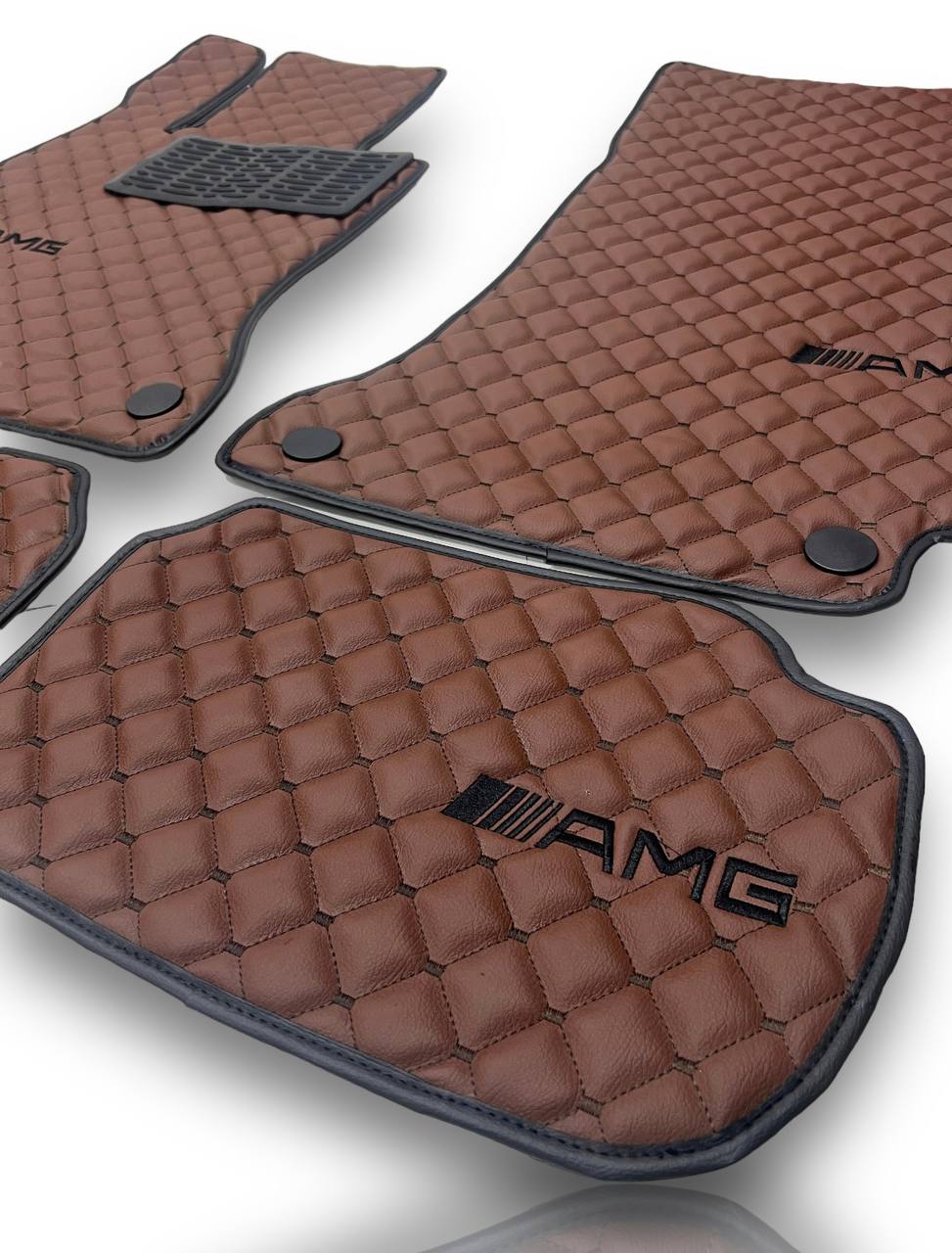 MERCEDES-BENZ Leather Luxury Car Floor Mats | Fits A-B-C-CL Series-E-EQ Series-S-SL Series-G-GL Series-ML-MAYBACH-R-AMG Models | Brown Leather & Brown Stitch