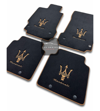 Luxury Carpet Car Floor Mats Compatible With Maserati | Fits Ghibli, Quattroporte, GranTurismo, GranCabrio, Levante, Grecale, MC20, MCPURA, 4200 GT & More | Brown Edging
