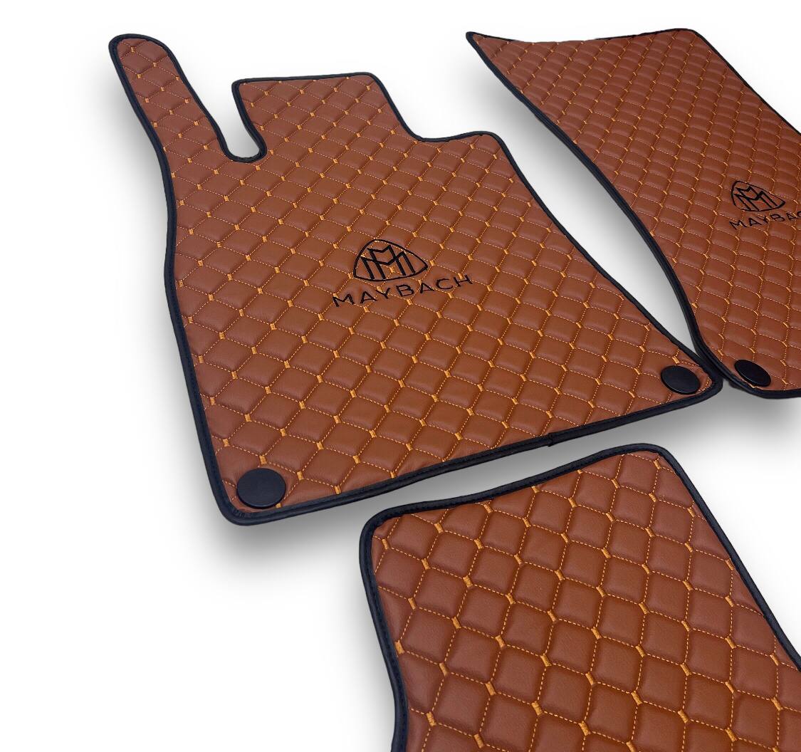 MAYBACH MERCEDES-BENZ Tappetini per auto di lusso in pelle | Adatti per S-Series, GLS, EQS SUV, G-Series e altri modelli | Pelle marrone e cuciture marroni