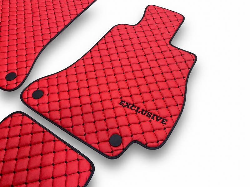 Luxury Leather Car Floor Mats Compatible With Mercedes-Benz | Fits A, B, C, E, S, G-Class, CLA, CLE, CLS, GLA, GLB, GLC, GLE, GLS, SL, EQ, AMG, Maybach & More | Red Leather & Black Stitch