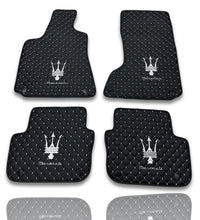Luxury Leather Car Floor Mats Compatible With Maserati | Fits Ghibli, Quattroporte, GranTurismo, GranCabrio, Levante, Grecale, MC20, MCPURA, 4200 GT & More | Black Leather & White Stitch