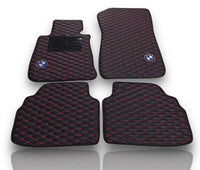 Luxe leren automatten compatibel met BMW | Geschikt voor 1-, 2-, 3-, 4-, 5-, 6-, 7- en 8-serie, X1, X2, X3, X4, X5, X6, X7, XM, Z4, i4, i5, i7, iX, M2, M3, M4, M5, M8 en meer | Zwart leer en rood stiksel