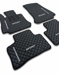 Tapis de sol de luxe en cuir pour voiture compatibles avec Mercedes-Benz | Conviennent aux classes A, B, C, E, S, G, ainsi qu'aux modèles CLA, CLE, CLS, GLA, GLB, GLC, GLE, GLS, SL, EQ, AMG, Maybach et autres | Cuir noir et surpiqûres noires