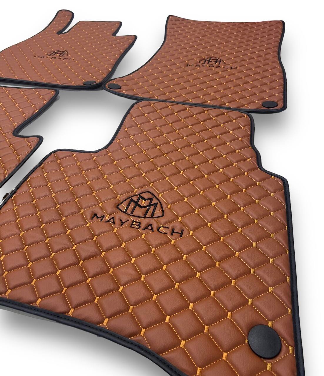 Alfombrillas de cuero de lujo para coche compatibles con Mercedes-Maybach | Compatible con series S, GLS, EQS SUV, G y más modelos | Cuero marrón y costura marrón