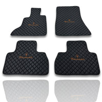 Luxury Leather Car Floor Mats Compatible With Maserati | Fits Ghibli, Quattroporte, GranTurismo, GranCabrio, Levante, Grecale, MC20, MCPURA, 4200 GT & More | Black Leather & Black Stitch