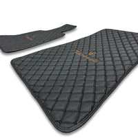 Luxury Leather Car Floor Mats Compatible With Maserati | Fits Ghibli, Quattroporte, GranTurismo, GranCabrio, Levante, Grecale, MC20, MCPURA, 4200 GT & More | Black Leather & Black Stitch