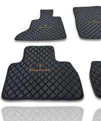 Luxury Leather Car Floor Mats Compatible With Maserati | Fits Ghibli, Quattroporte, GranTurismo, GranCabrio, Levante, Grecale, MC20, MCPURA, 4200 GT & More | Black Leather & Black Stitch