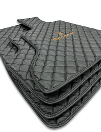 Luxury Leather Car Floor Mats Compatible With Maserati | Fits Ghibli, Quattroporte, GranTurismo, GranCabrio, Levante, Grecale, MC20, MCPURA, 4200 GT & More | Black Leather & Black Stitch