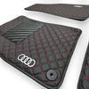 AUDİ Leather Premium Luxury Car Floor Mat Set Black And Red Stitch