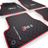 AUDİ A6 / S6 / RS6 Leather Premium Luxury Car Floor Mat Set Black And Red Stitch