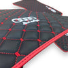 AUDİ Leather Premium Luxury Car Floor Mat Set Black And Red Stitch