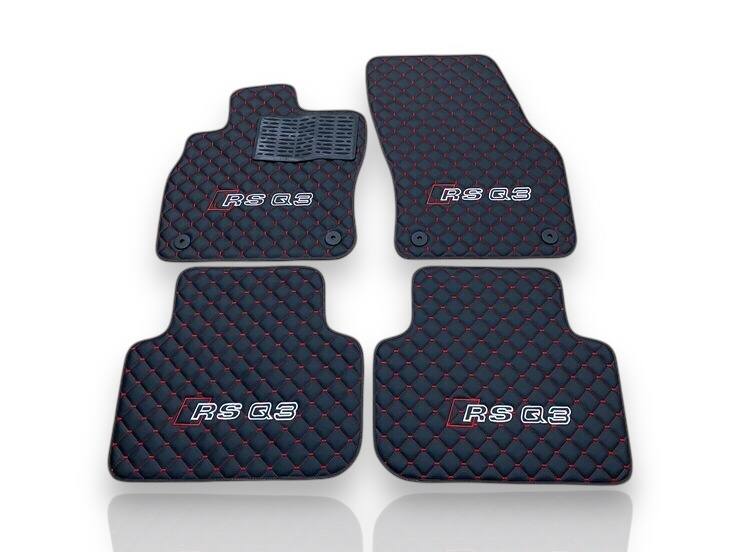 AUDİ Q3 / SQ3 / RSQ3 Leather Premium Luxury Car Floor Mat Set Black And Red Stitch