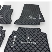 MERCEDES-BENZ Leather Premium Luxury Car Floor Mat Set Black And Black Stitch