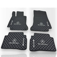 MERCEDES-BENZ Leather Premium Luxury Car Floor Mat Set Black And Black Stitch