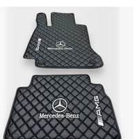 MERCEDES-BENZ Leather Premium Luxury Car Floor Mat Set Black And Black Stitch