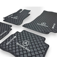 MERCEDES-BENZ Leather Premium Luxury Car Floor Mat Set Black And Black Stitch