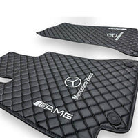 MERCEDES-BENZ Leather Premium Luxury Car Floor Mat Set Black And Black Stitch