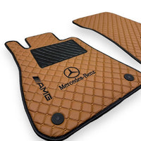 MERCEDES-BENZ Leather Premium Luxury Car Floor Mat Set Brown