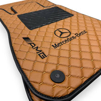 MERCEDES-BENZ Leather Premium Luxury Car Floor Mat Set Brown