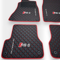 AUDİ A6 / S6 / RS6 Leather Premium Luxury Car Floor Mat Set Black And Red Stitch