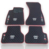 AUDİ Leather Premium Luxury Car Floor Mat Set Black And Red Stitch