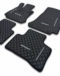 Tapis de sol de luxe en cuir pour voiture compatibles avec Mercedes-Benz | Conviennent aux classes A, B, C, E, S, G, ainsi qu'aux modèles CLA, CLE, CLS, GLA, GLB, GLC, GLE, GLS, SL, EQ, AMG, Maybach et autres | Cuir noir et surpiqûres noires