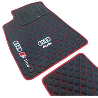 AUDİ Leather Premium Luxury Car Floor Mat Set Black And Red Stitch