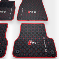 AUDİ A6 / S6 / RS6 Leather Premium Luxury Car Floor Mat Set Black And Red Stitch