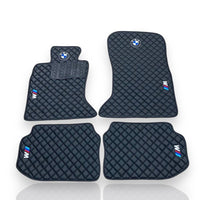 BMW Leather Premium Luxury Car Floor Mat Set Black And Black Stitch