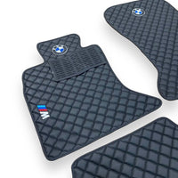 BMW Leather Premium Luxury Car Floor Mat Set Black And Black Stitch