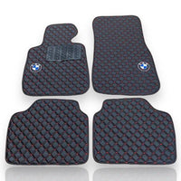 BMW Leather Premium Luxury Car Floor Mat Set Black And Red Stitch