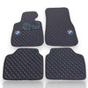 BMW Leather Premium Luxury Car Floor Mat Set Black And Red Stitch