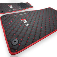 AUDİ A6 / S6 / RS6 Leather Premium Luxury Car Floor Mat Set Black And Red Stitch