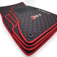 AUDİ A6 / S6 / RS6 Leather Premium Luxury Car Floor Mat Set Black And Red Stitch