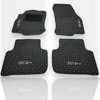 AUDİ Leather Premium Luxury Car Floor Mat Set Black And Yellow Stitch