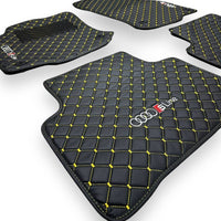 AUDİ Leather Premium Luxury Car Floor Mat Set Black And Yellow Stitch