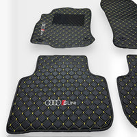 AUDİ Leather Premium Luxury Car Floor Mat Set Black And Yellow Stitch