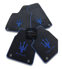 Luxury Carpet Car Floor Mats Compatible With Maserati | Fits Ghibli, Quattroporte, GranTurismo, GranCabrio, Levante, Grecale, MC20, MCPURA, 4200 GT & More | Blue Edging