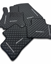 Tapis de sol de luxe en cuir pour voiture compatibles avec Mercedes-Benz | Conviennent aux classes A, B, C, E, S, G, ainsi qu'aux modèles CLA, CLE, CLS, GLA, GLB, GLC, GLE, GLS, SL, EQ, AMG, Maybach et autres | Cuir noir et surpiqûres noires